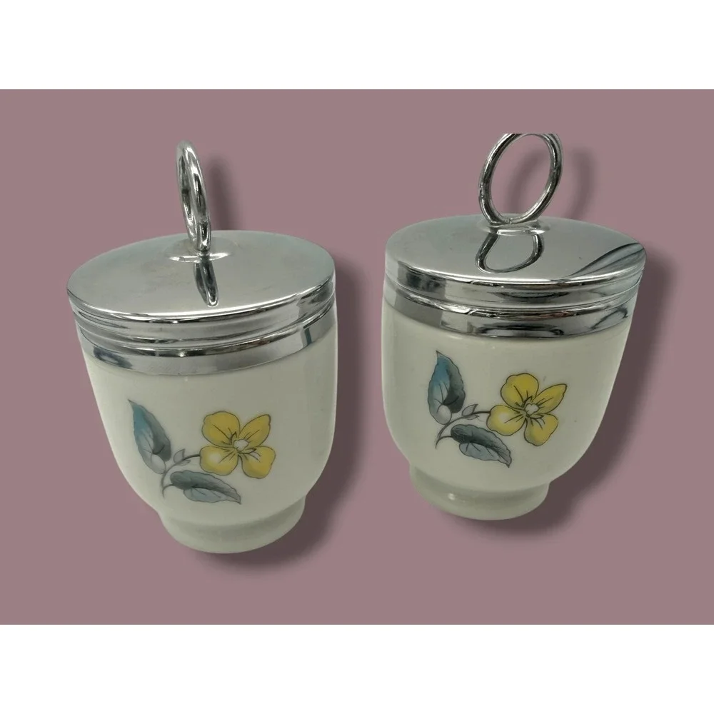 Royal Worcester Porcelain Egg Coddlers Set of 2 Floral  Made in England